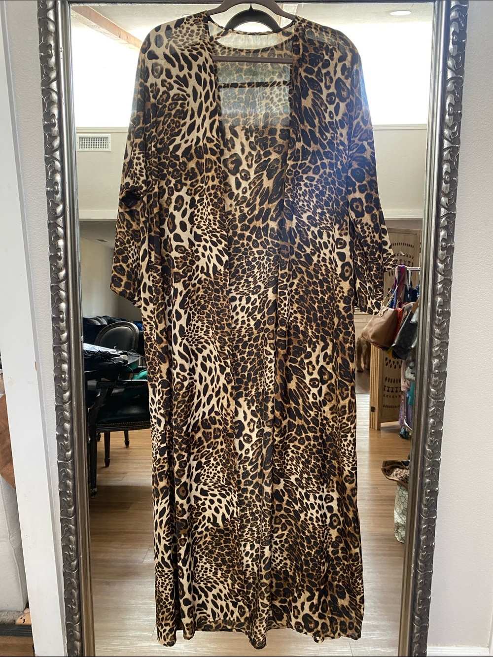 Leopard Print Open Front Kimono Duster